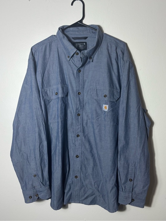Carhartt Other - Carhartt Mens XL Loose Fit Blue Chambray Work Shirt Button Up Long Sleeve